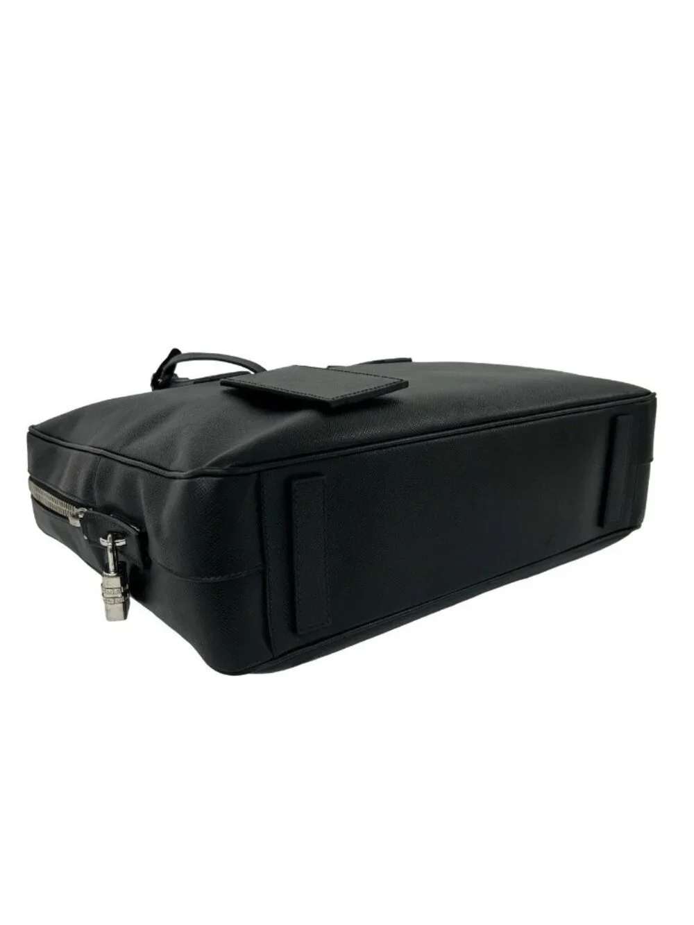 Prada Triangle Logo Plate Saffiano Leather Business Briefcase Black